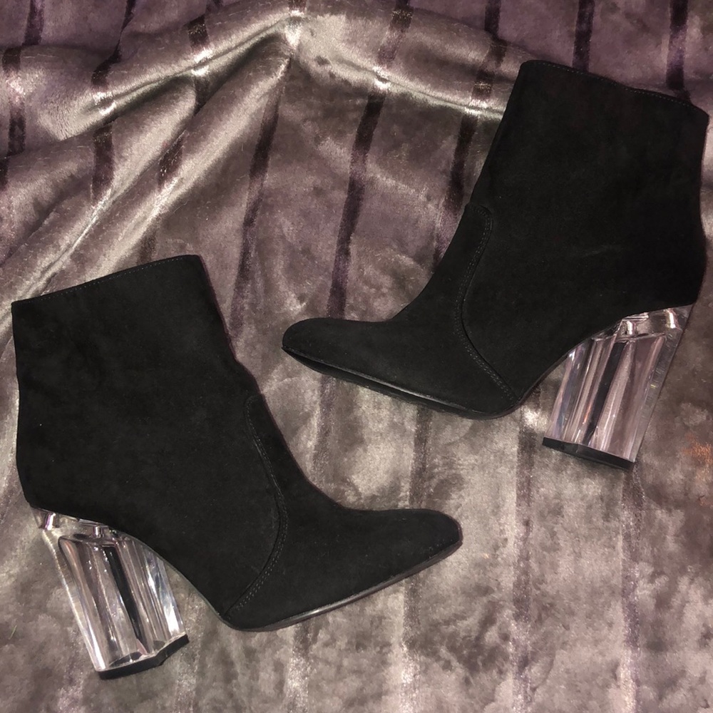 COPY - Black suede booties with clear block heel S7